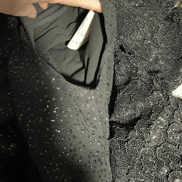Badgley Mischka black gown cap sleeves back zipper Sequin V Neck Long Dress Med - Picture 6 of 6